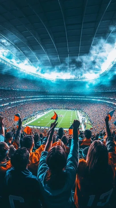 看台上挥舞旗帜热情助威的球迷